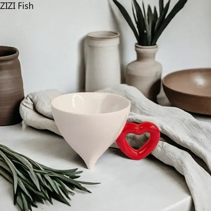 Conical cream heart ceramic coffee mug with tapered shape and smooth glossy finish for dining room juice cup decorbites heart ceramic
