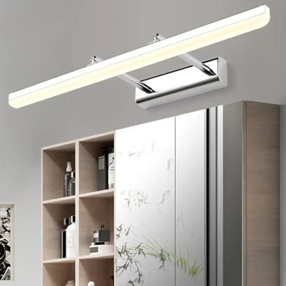 Contemporary acrylic chrome wall sconce with sleek rectangular design and warm white LED light for bathroom use maximum bulb wattage 12w