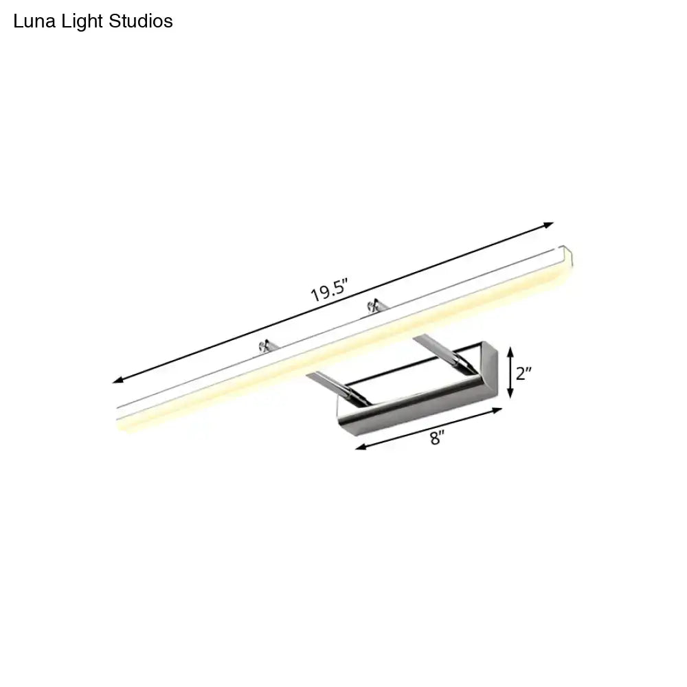 Contemporary acrylic chrome wall sconce with brushed chrome finish and warm white led light for bathroom vanity use