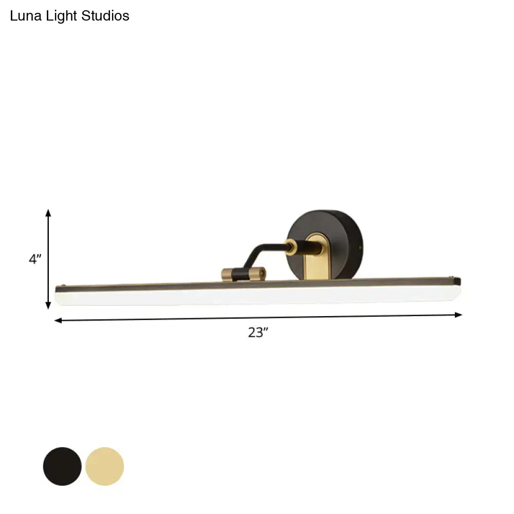 Contemporary black brass vanity bar light with sleek rectangular design and gold-toned accents for bathroom wall mounting