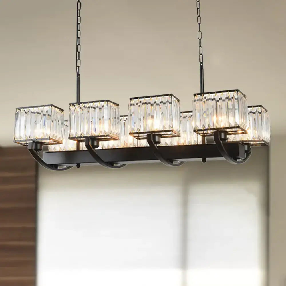 DecorBites™ contemporary crystal chandelier with black metal frame, five rectangular shades, and adjustable chain for 220v-240v