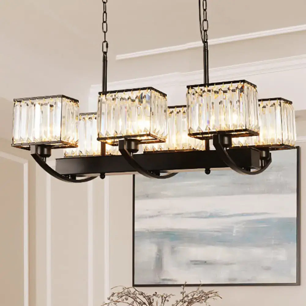 DecorBites™ black metal chandelier with five rectangular crystal glass shades and adjustable chain 220v-240v contemporary crystal design
