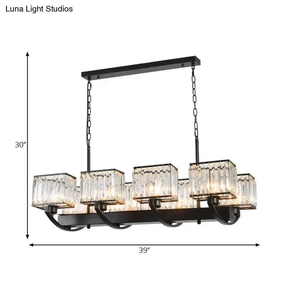 Black metal DecorBites™ contemporary crystal chandelier with five rectangular shades and adjustable chain 110v-120v design