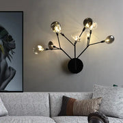 Contemporary black finish wall lamp with branching design and nine exposed filament bulbs for living room 220v-240v 110v-120v