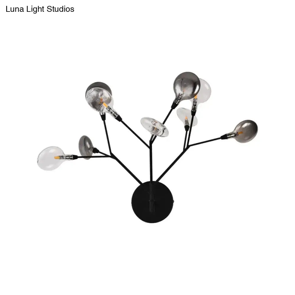 Contemporary black finish wall lamp 9 light branching design with clear and frosted bulbs suitable for 220v-240v 110v-120v