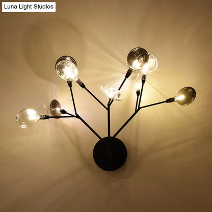 Contemporary black finish wall lamp with 9 branching exposed bulbs for living room 220v-240v 110v-120v use