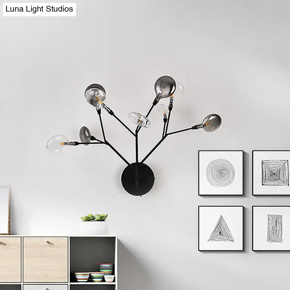 Contemporary black finish wall lamp with multiple branching arms and clear glass bulbs suitable for 220v-240v 110v-120v use