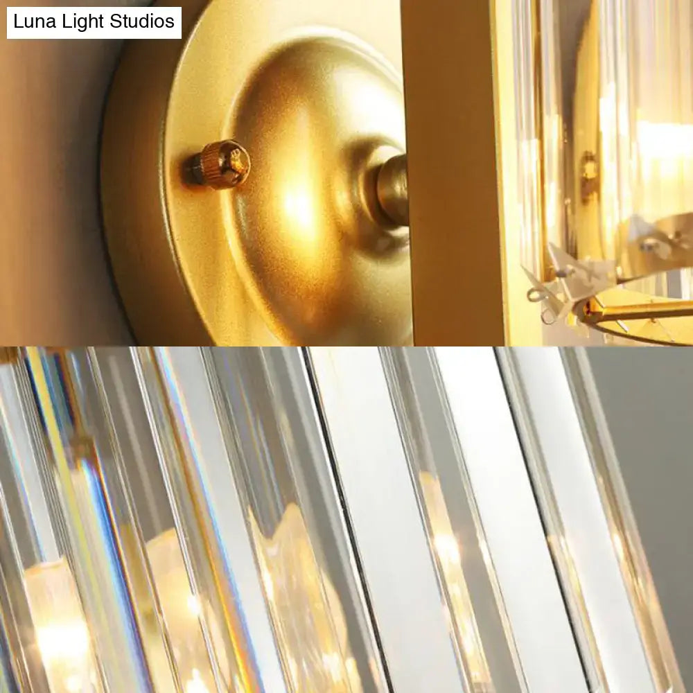Gold-finished brass ceiling mount with clear crystal prisms for contemporary black and gold crystal drum wall lamp e26 e27 lighting