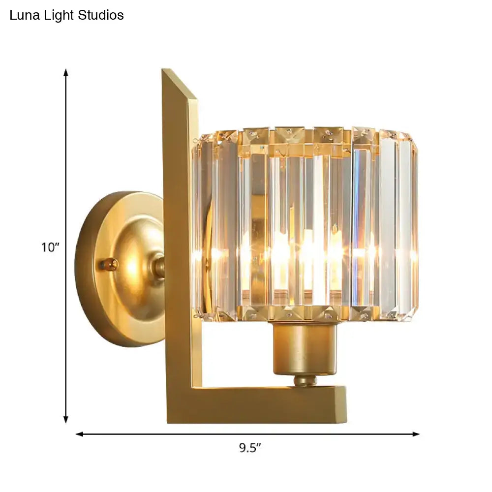 Contemporary black and gold wall lamp with crystal drum shade of faceted glass rods for bedroom lighting e26 e27