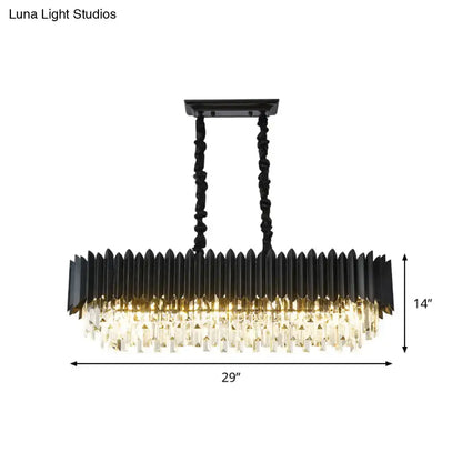 Contemporary black metal island lamp with cascading clear crystal prisms in 220v-240v for dining room use