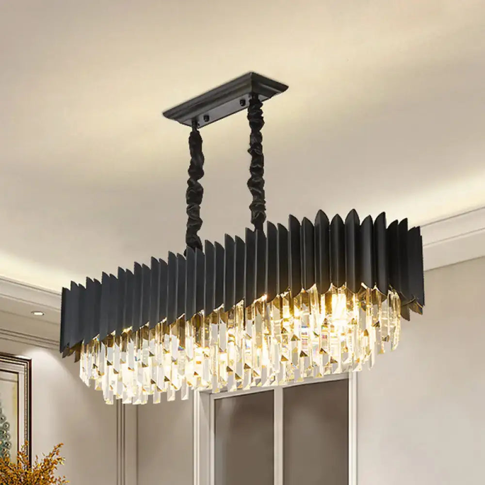 Contemporary black metal island lamp with cascading clear crystal prism and gold-toned accents 220v-240v