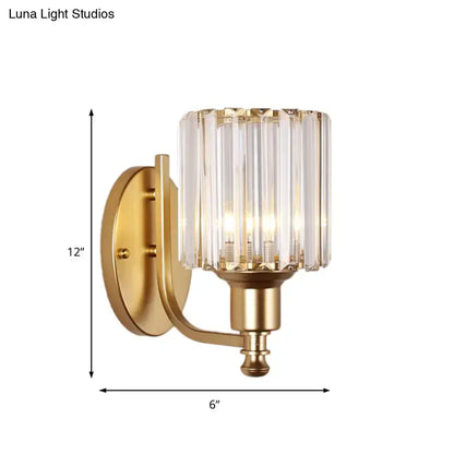 Contemporary black and gold crystal rectangle wall sconce with gold finish and cylindrical glass shade for e26 e27 light