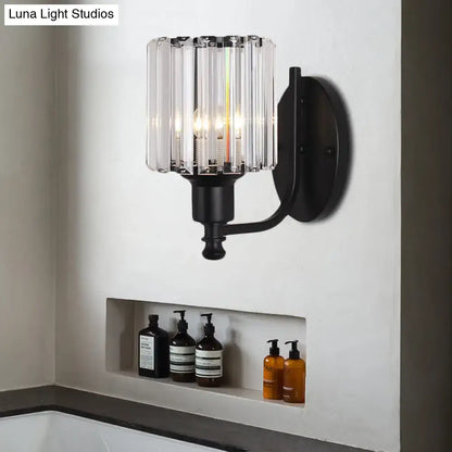 Contemporary black metal wall sconce with gold accents and vertical crystal rectangle panels for e26 e27 light bulbs