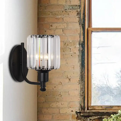 Contemporary black metal wall sconce with vertical crystal rectangle glass panels for e26 e27 light bulbs