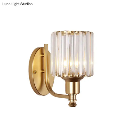 Contemporary black and gold crystal rectangle wall sconce with cylindrical glass prism shade for e26 e27 light bulbs