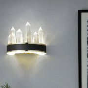 Contemporary black and gold crystal-tipped wall mount lighting with a sleek leather-wrapped base for living room use