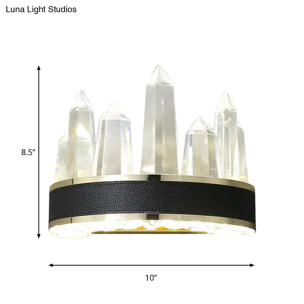 Contemporary black and gold crystal wall mount lighting with crystal tips and black leather band for living room decor