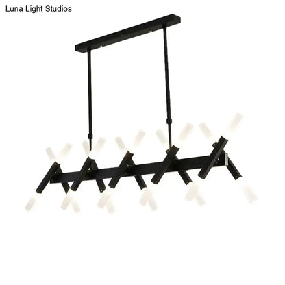 DecorBites™ contemporary black gold island pendant light with intersecting geometric arms and frosted glass shades