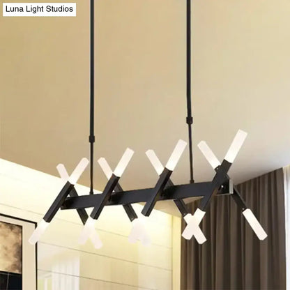 Modern black metal chandelier with intersecting arms and frosted white leds in decorbites gold island pendant light