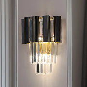 Contemporary black and gold wall lamp with clear crystal prisms and vertical rectangular panels for bedroom 220v-240v 110v-120v