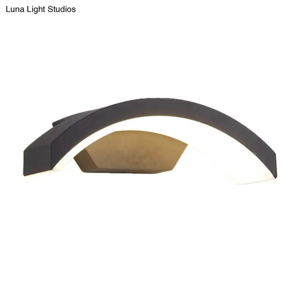 Contemporary black and gold arched wall lamp with sleek minimalist design and led flush mount for courtyard use