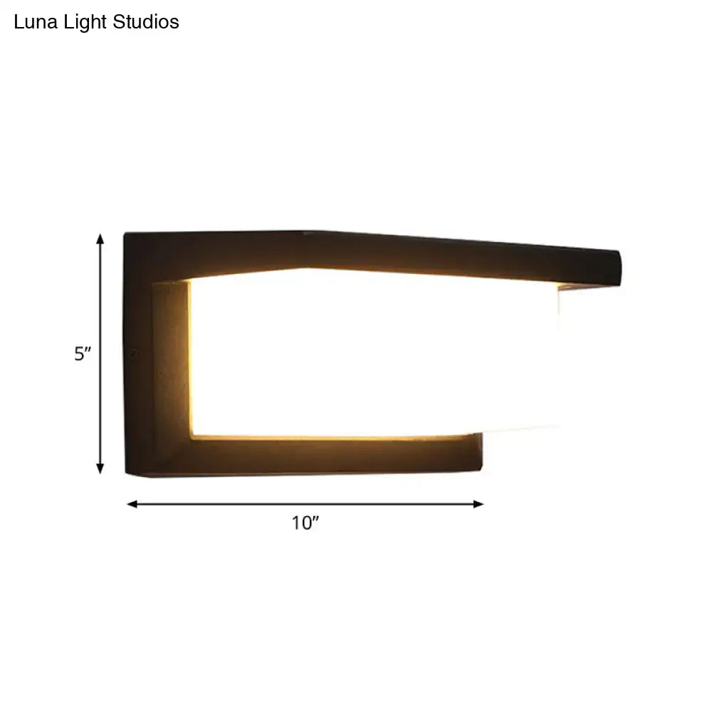 Contemporary black led wall lamp with sleek rectangular design and warm ambient glow for courtyard lighting