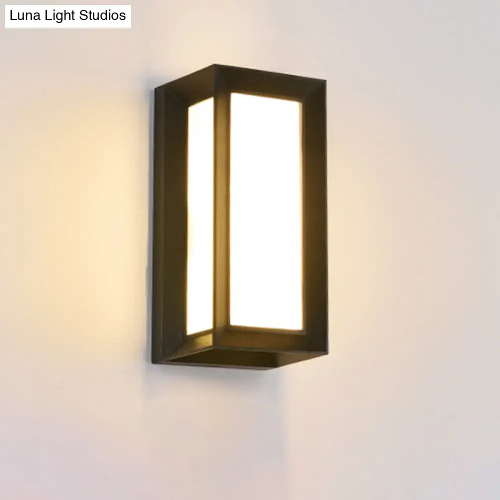 Contemporary black rectangular wall lamp with led flush mount and warm diffused light for courtyard use
