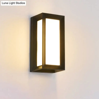 Contemporary black rectangular wall lamp with led flush mount and warm diffused light for courtyard use