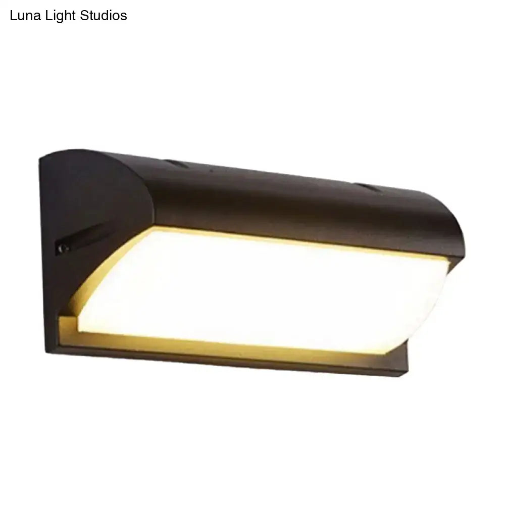 Contemporary black led wall lamp with sleek curved design and warm white illumination for outdoor courtyard use