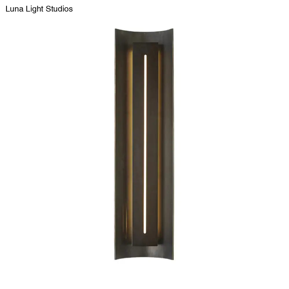Contemporary black led wall lamp with metal shade featuring a sleek curved design and warm vertical led light strip