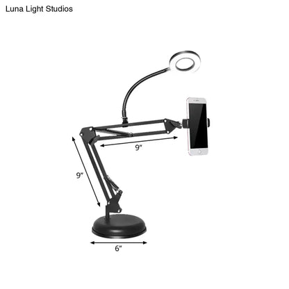 Contemporary black metal ring vanity desk lamp with adjustable arm 220v-240v 110v-120v and phone holder