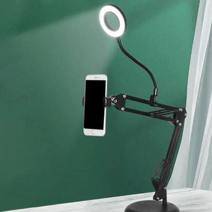 Contemporary black metal ring vanity desk lamp with adjustable arm 220v-240v 110v-120v and phone holder