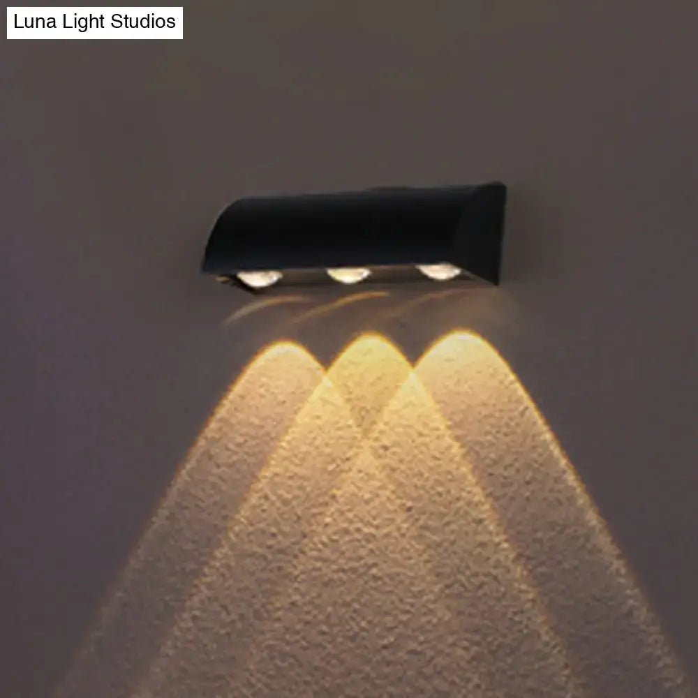 Contemporary black metal shade flush mount wall sconce with three warm white spotlights for living room use