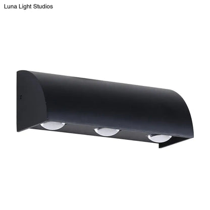 Contemporary black metal shade flush mount wall sconce with three circular led bulbs for living room lighting