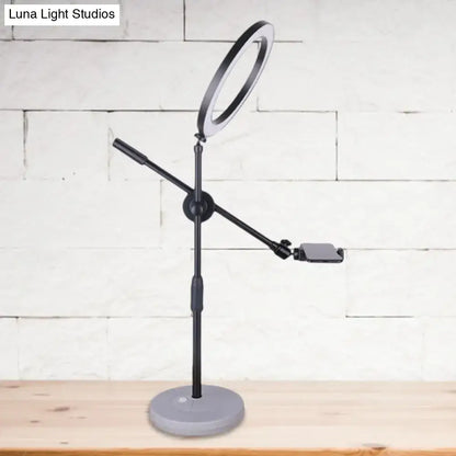 Contemporary black round shaped metal vanity light with phone clamp on adjustable stand suitable for 220v-240v 110v-120v use