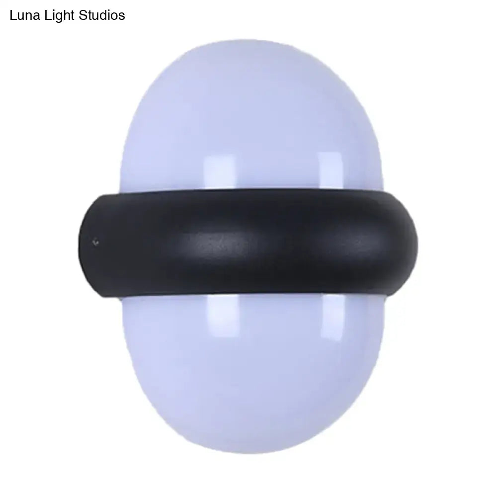 Contemporary black semi-sphere wall sconce with frosted glass and matte metal band for outdoor area wall lamp use