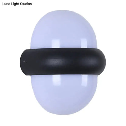 Contemporary black semi-sphere wall sconce with frosted glass and matte metal band for outdoor area wall lamp use