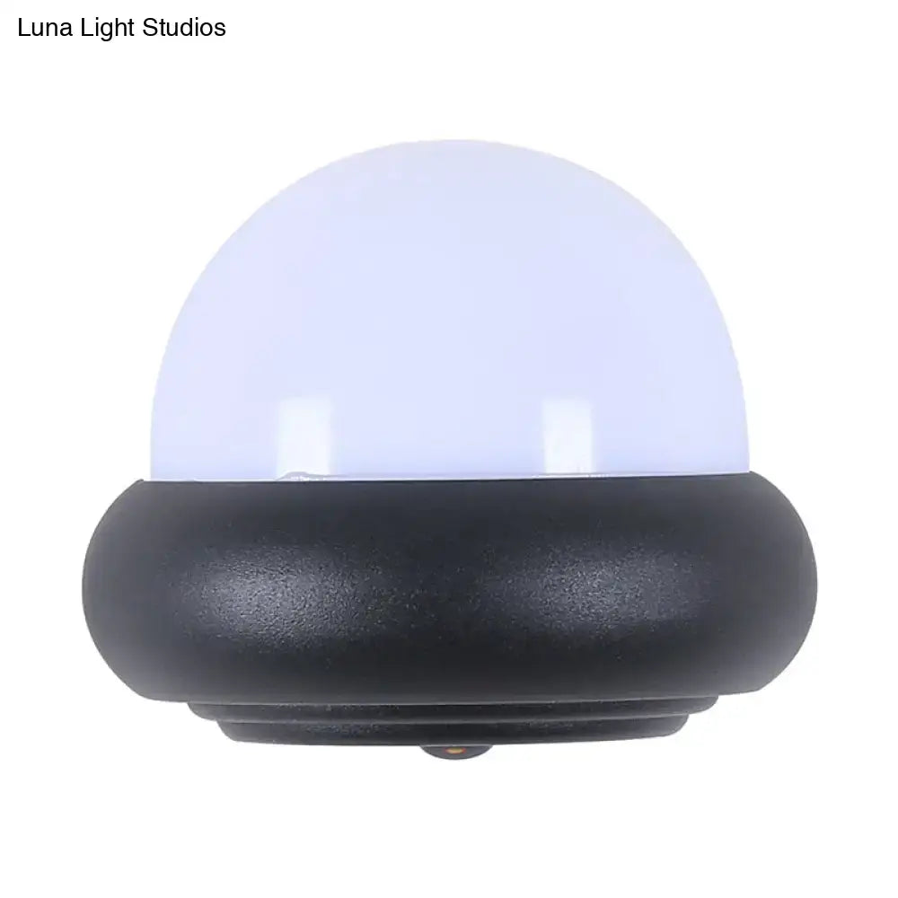 Contemporary black semi-sphere wall sconce with translucent white diffuser for outdoor area wall lamp lighting
