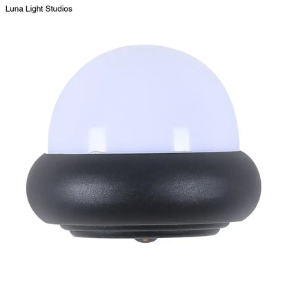Contemporary black semi-sphere wall sconce with translucent white diffuser for outdoor area wall lamp lighting