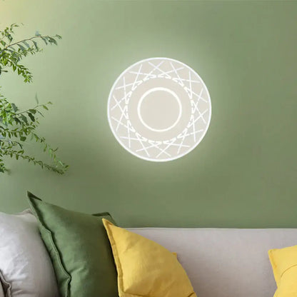 Contemporary black and white geometric wall lamp with circular led ceiling light and concentric patterns for living room