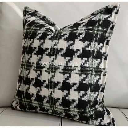Contemporary black and white houndstooth square cushion cover with textured woven fabric for living room decorbites houndstooth square
