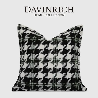 Contemporary black and white houndstooth square cushion cover from davinrich home collection for living room decor