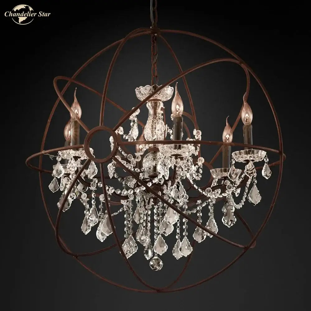 Contemporary bronze crystal led chandelier featuring an antique bronze sphere with crystal droplets and candle bulbs for dining room decorbites crystal led design