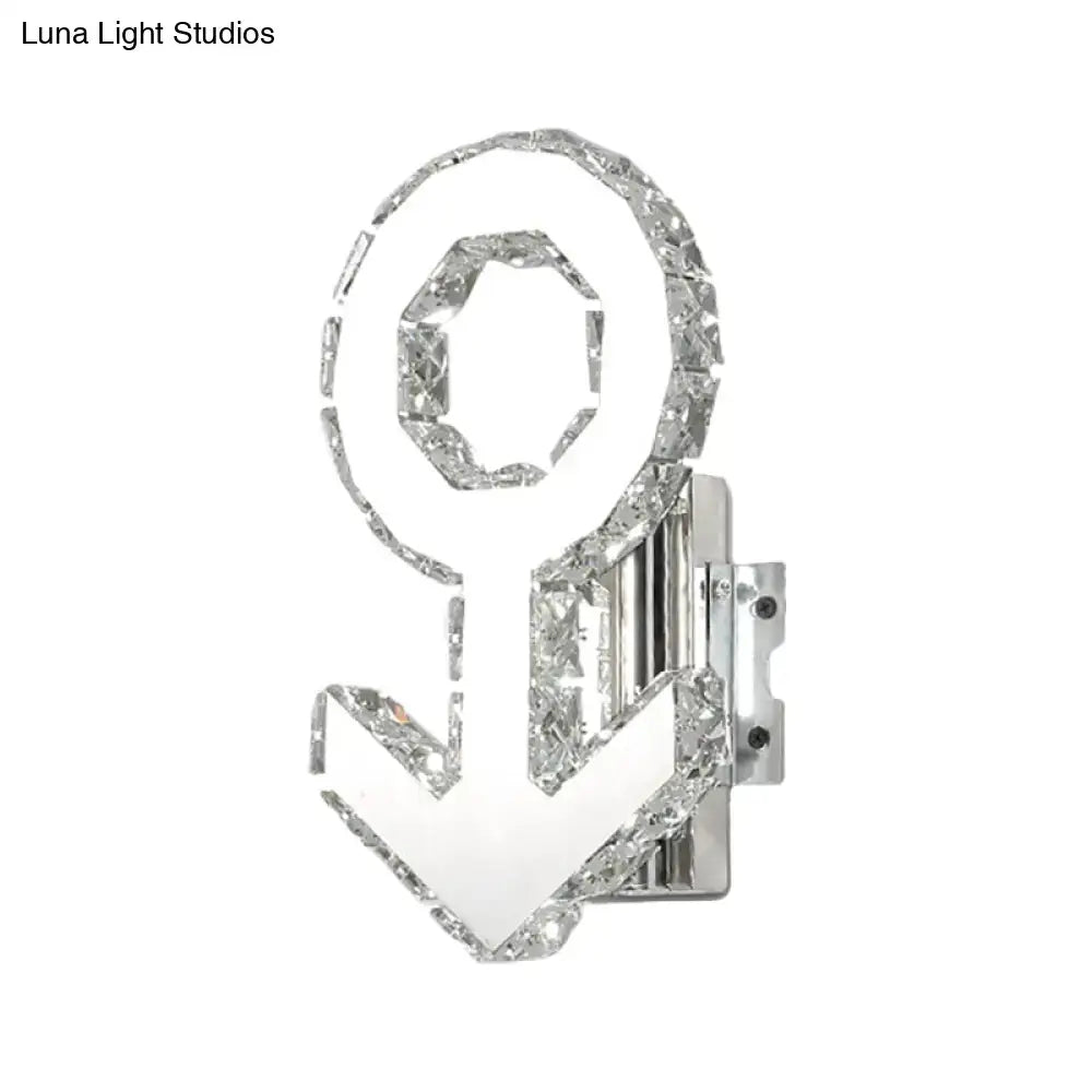 Contemporary chrome anchor wall lamp with crystal accents and warm white light featuring sleek fixture height design