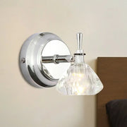 Contemporary chrome wall lamp with clear beveled crystal faceted shade bathroom sconce for elegant lighting