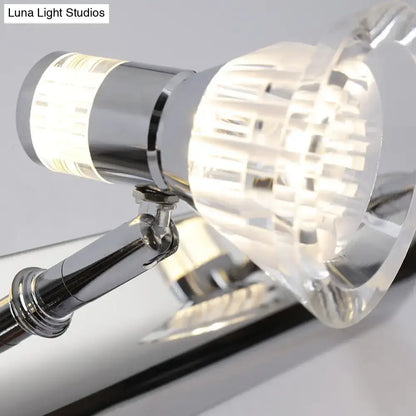 Contemporary style chrome conic sconce light with adjustable wall mount and faceted crystal shade for bathroom vanity lighting