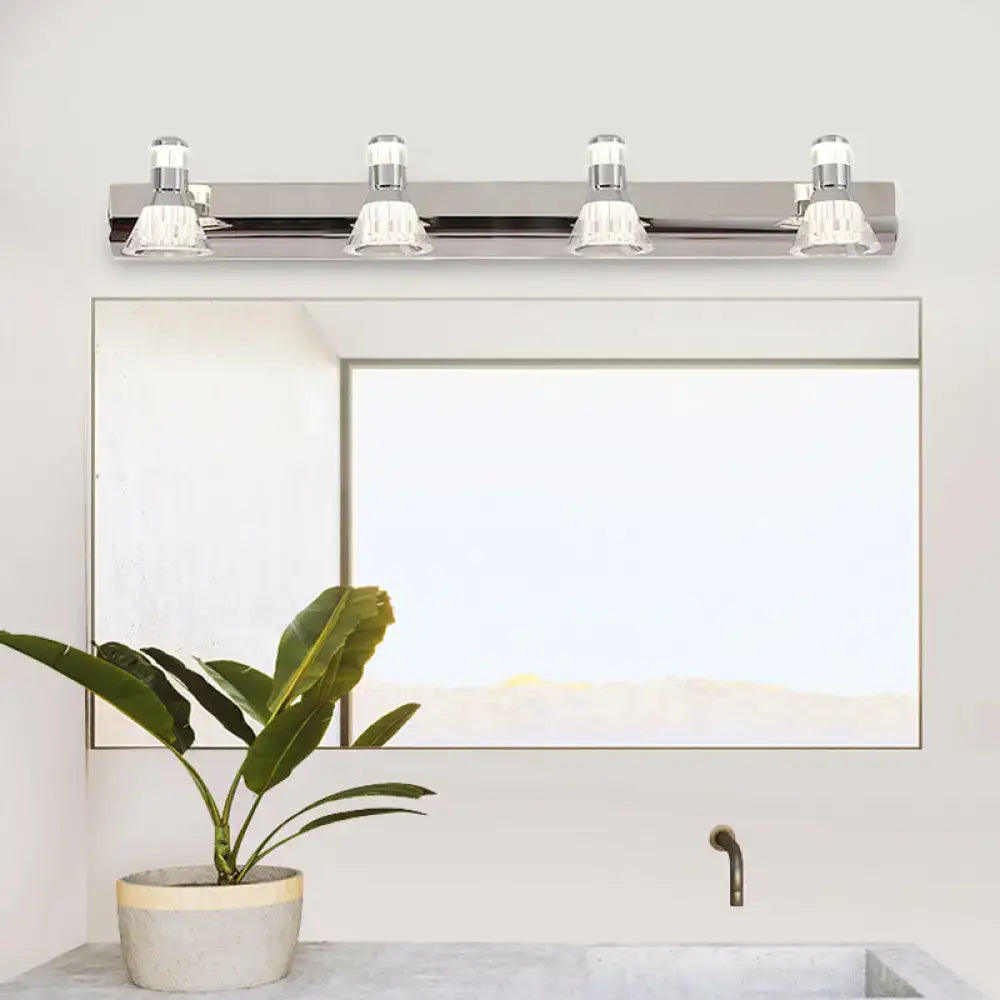Contemporary style chrome conic sconce light with four clear glass shades for bathroom vanity lighting