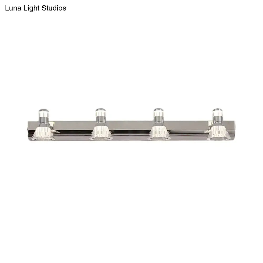Contemporary style conic sconce light with chrome finish and four clear glass shades for bathroom vanity lighting