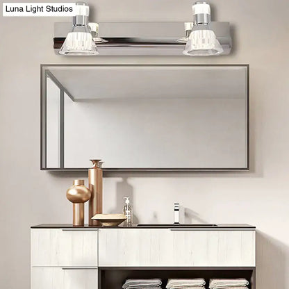 Contemporary chrome conic sconce light with two clear glass shades for bathroom crystal vanity lighting