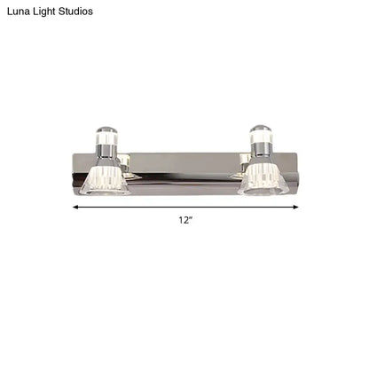 Contemporary chrome conic sconce light with dual crystal accents and sleek modern design for bathroom vanity lighting